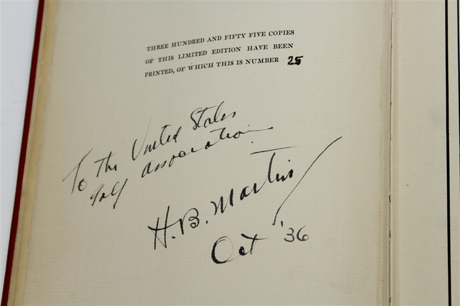 1936 'Fifty Years of American Golf' Ltd Ed Book Signed by Author H. B. Martin to USGA 25/355 - Robert Sommers Collection