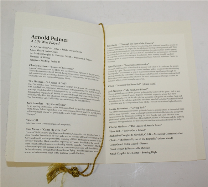 Arnold Palmer Funeral Service Program Including Photo