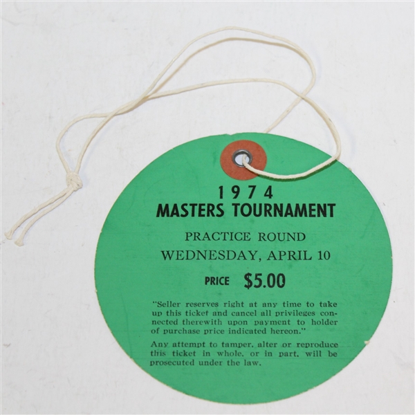 1974 Masters Tournament Wednesday Ticket #9227