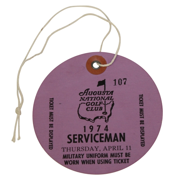 1974 Masters Tournament Thursday SERVICEMAN Ticket #107 - Low Number