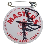 Arnold Palmer Signed 1964 Masters Series Badge #9203 JSA ALOA