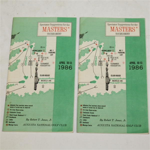 Two 1986 Masters Tournament Spectator Guides - Nicklaus 6th Masters Victory