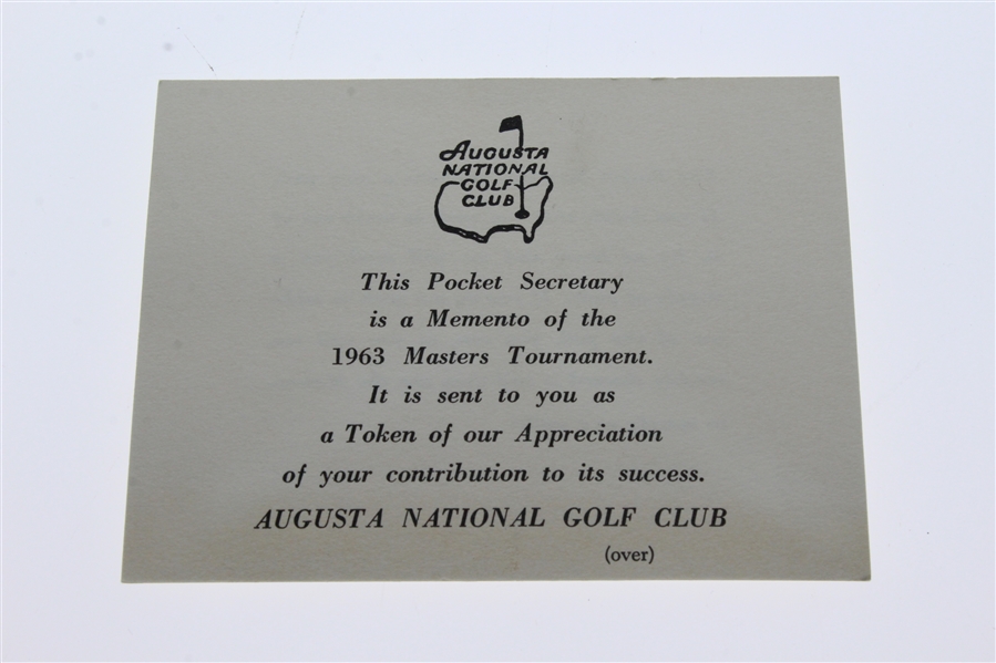 Ben Hogan's Personal 1963 Masters Gift Pocket Secretary-Stamped Ben Hogan W/Gift Card