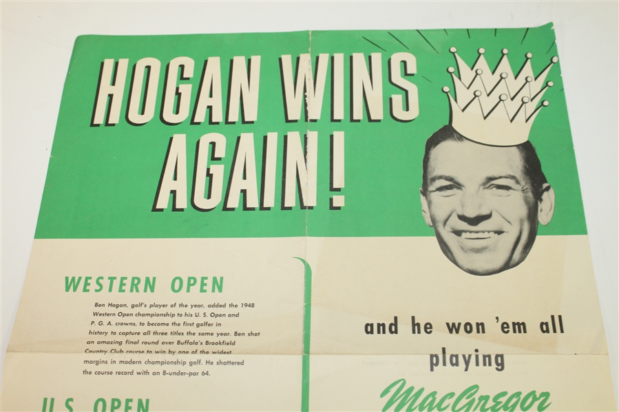 'Hogan Wins Again!' Playing with MacGregor Clubs Original Advertising Poster From Ben Hogan Personally