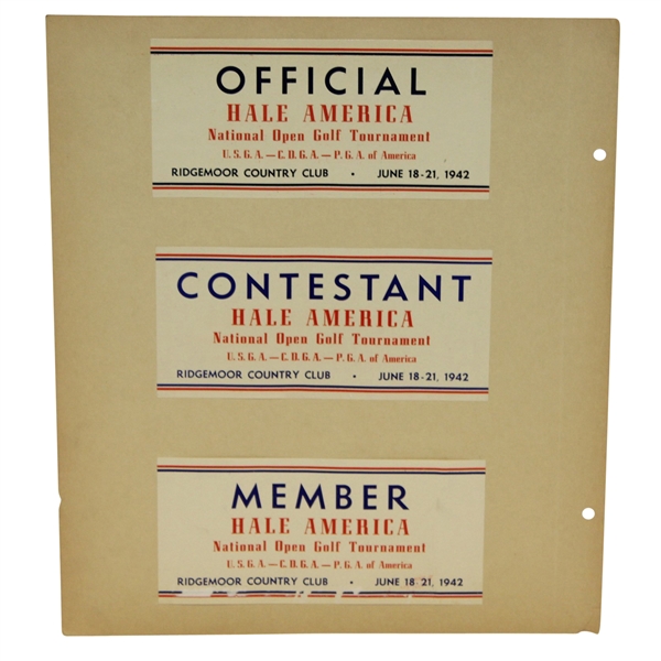 1942 Hale America National Open Golf Tournament Member, Contestant, & Official Parking Passes - McMahon Collection