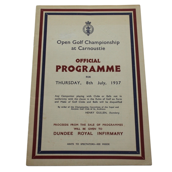 1937 Open Championship at Carnoustie Official Program - Thursday 
