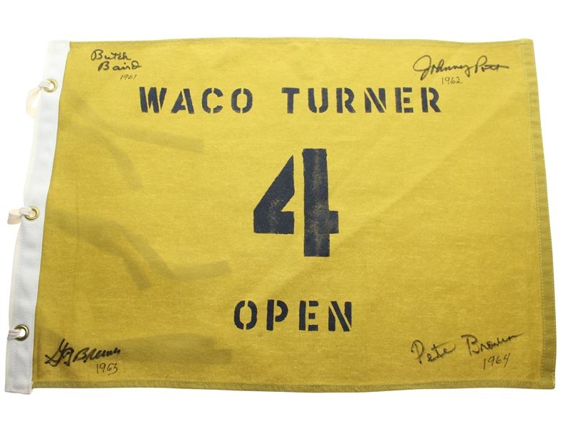 1960's Waco Turner Open Course Flown #4 Flag Signed by Pete Brown First African American to Win PGA Event JSA ALOA