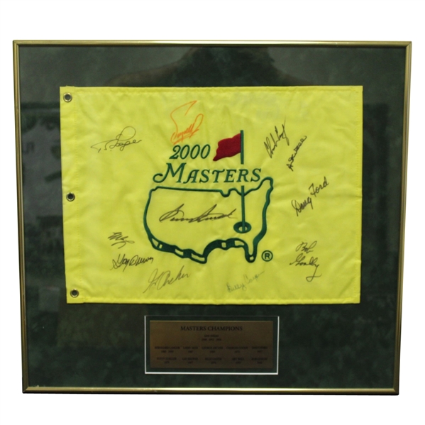 2000 Masters Embroidered Flag Signed by 11 Champs - Snead Signed Center - Framed JSA ALOA
