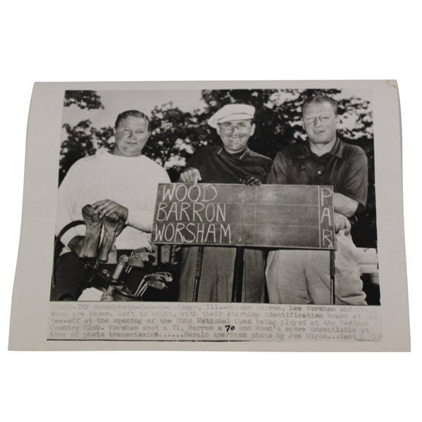 1949 US Open Wire Photo of Craig Wood, Lew Worsham, and Herman Barron