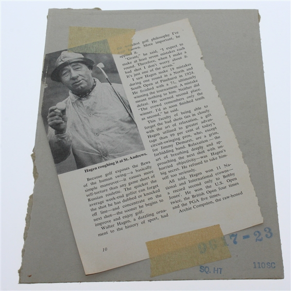 Walter Hagen Original Used 'Roughing it at St. Andrews' Publication Photo - Seldom Seen