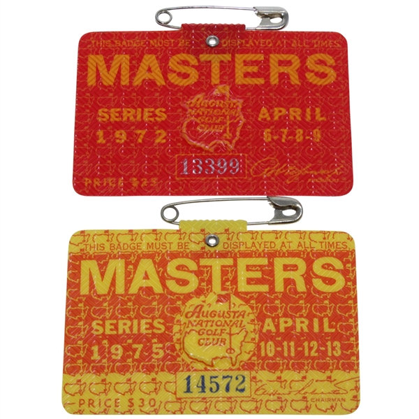 1972 & 1975 Masters Tournament Series Badges - Nicklaus 4th & 5th Masters Wins