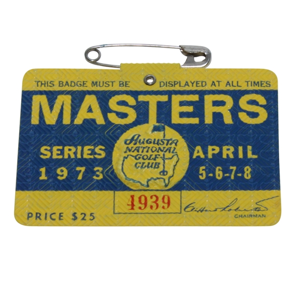 1973 Masters Tournament Series Badge #4939 - Tommy Aaron Winner