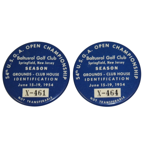 Two 1954 US Open at Baltusrol Grounds-Club House Badges X-464 & X-461
