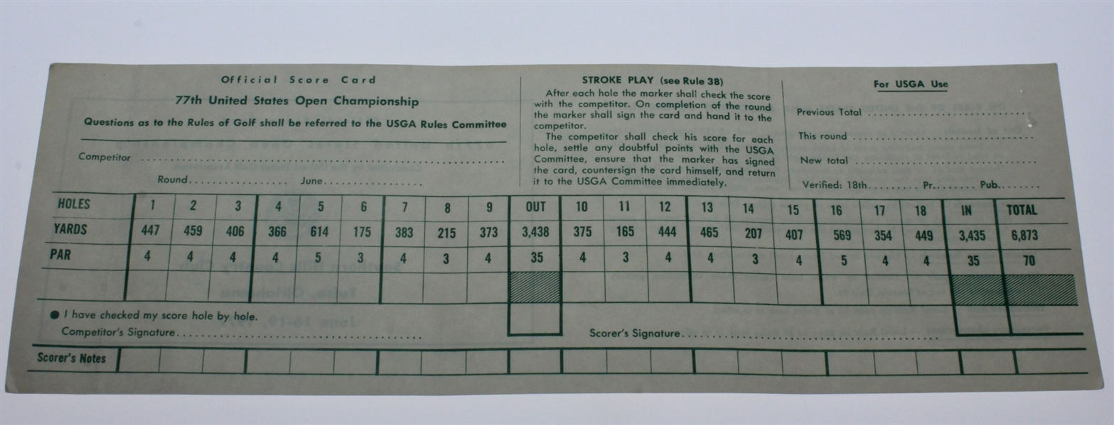 1977 US Open Scorecard - Southern Hills Country Club