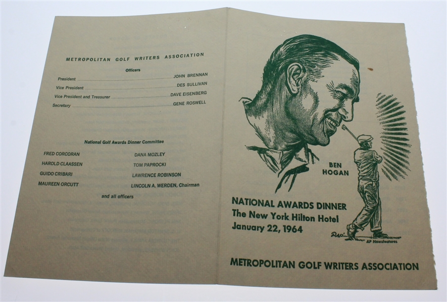 1964 Metropolitan Golf Writers Association National Awards Dinner Program - Ben Hogan on Cover
