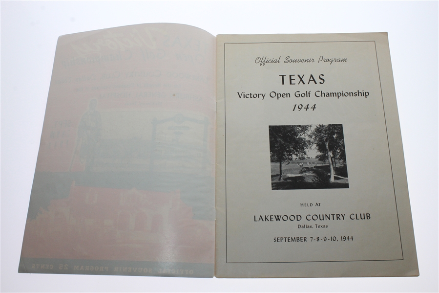 1944 Texas Victory Open Golf Championship at Lakewood CC Program - Byron Nelson Winner