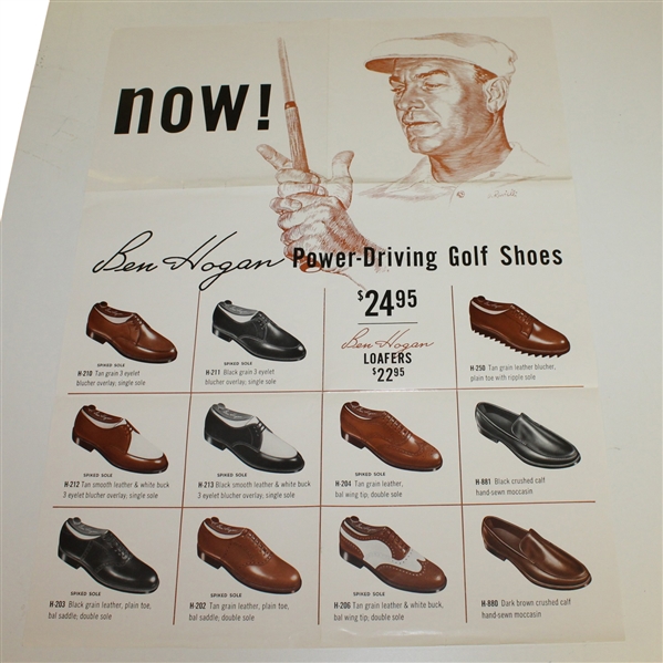 Ben Hogan's Personal Power-Driving Golf Shoes Large 1950's Advertising Poster