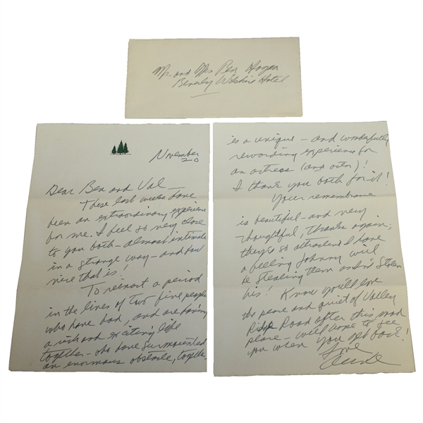 Two Page Handwritten Letter From Anne Baxter(Follow The Sun, Actress) to Ben and Valerie Hogan JSA ALOA