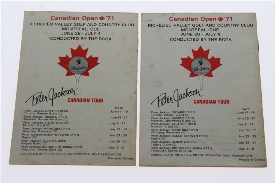 Two Gary Player Signed 1971 Canadian Open Pamphlets - 'Tee to Green/Weathering' JSA ALOA