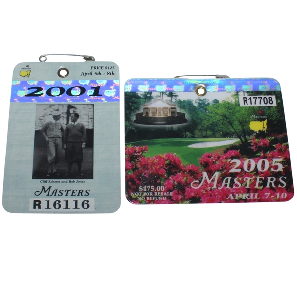 2001 & 2005 Masters Series Badges - Tiger Woods Wins