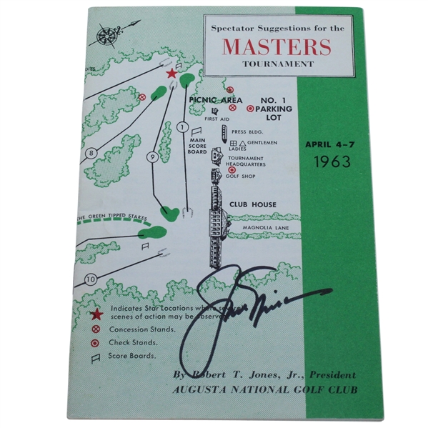 Jack Nicklaus Signed 1963 Masters Spectator Guide - Jack's First Masters Win JSA ALOA