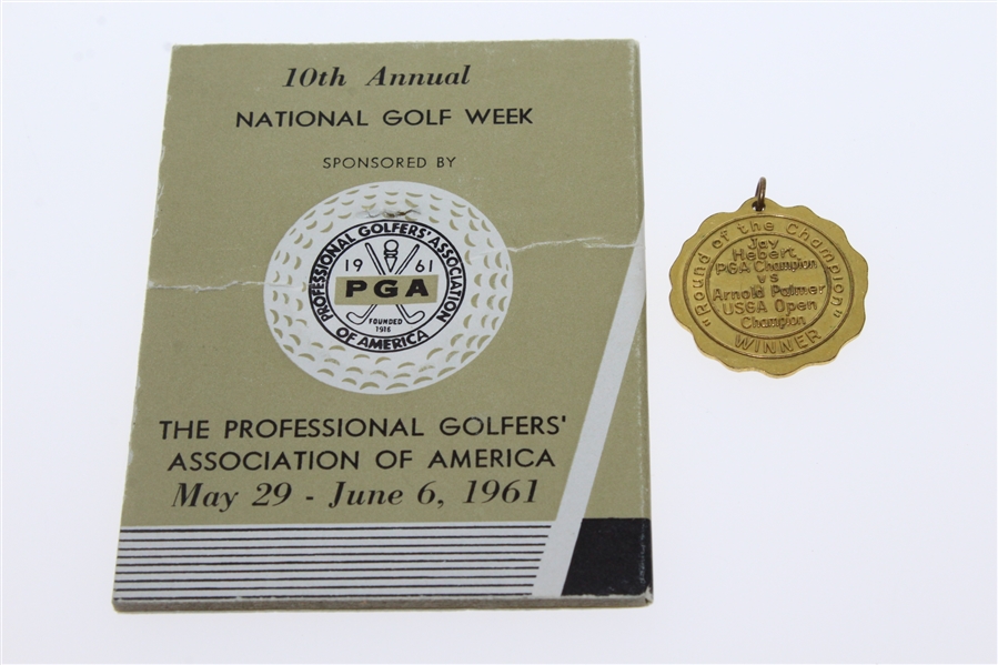 1961 Arnold Palmer vs Jay Hebert PGA National Golf Week Medal and Booklet