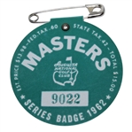 1962 Masters Tournament Badge #9022 - Arnold Palmer Winner