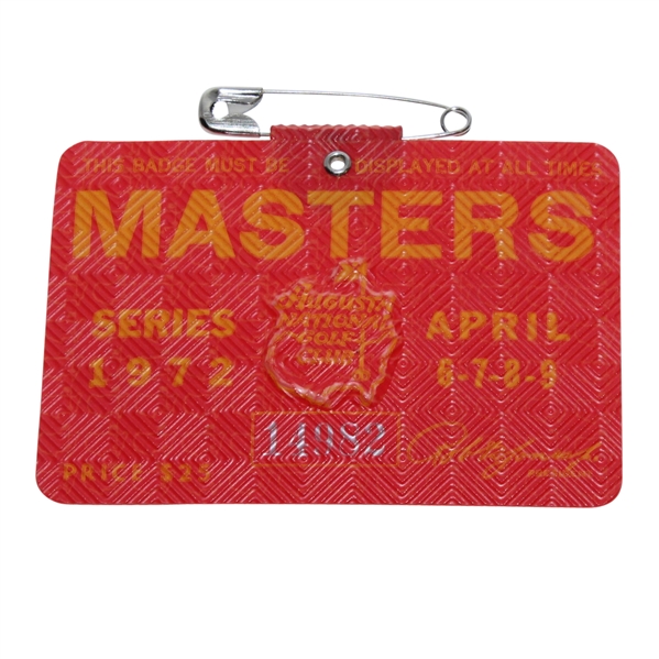 1972 Masters Tournament Badge #14982 - Jack Nicklaus Winner