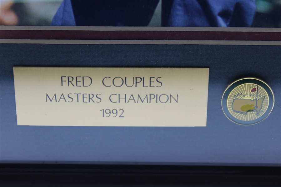 Fred Couples Signed Photo w/Year Won Notation, Nameplate, & Ball Marker - Framed JSA ALOA