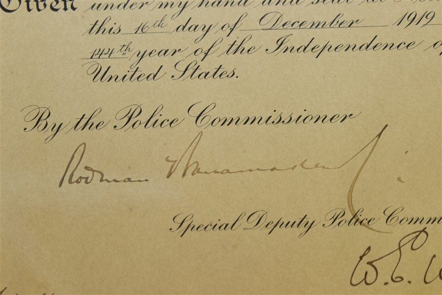 Rodman Wanamaker (Founder PGA Champ.) Signed 1918 NYC Police Commission Document FULL JSA #X91823