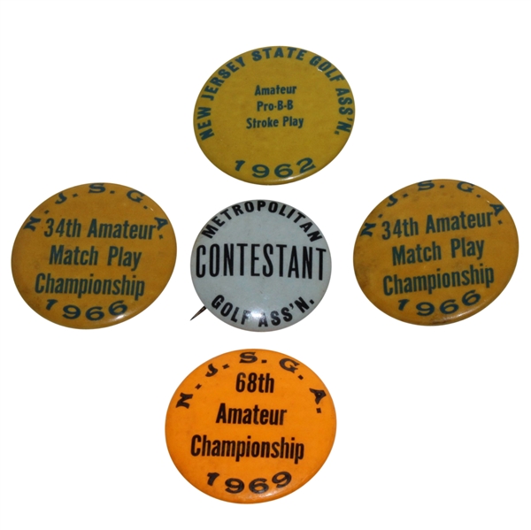 1960's Misc. New Jersey State Golf Assoc. Amateur Championship Pins - MGA, 1966 (x2), 1962, 1969