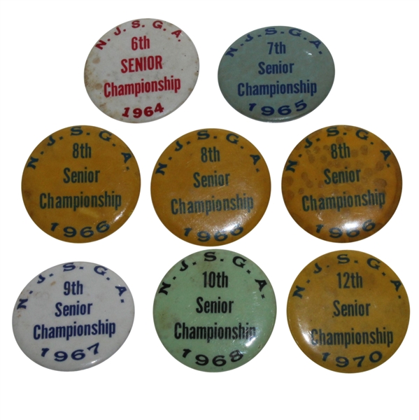 New Jersey State Golf Assoc. Senior Championship Pins - 1964-1965, 1966 (x3), 1967-1968, & 1970