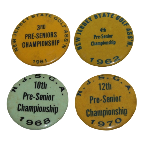New Jersey State Golf Assoc. Pre-Senior Championship Pins - 1961, 1962, 1968, & 1970