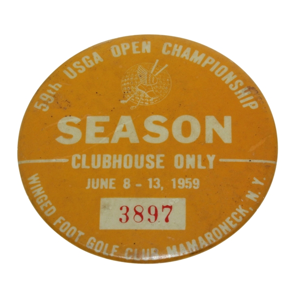 1959 US Open at Winged Foot Season Clubhouse Only Badge #3897 - Billy Casper Winner