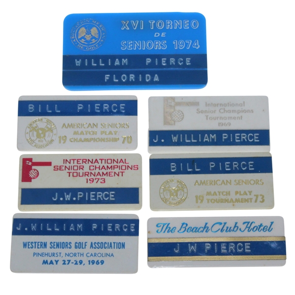 Lot of Seven 1970's Senior Amateur Blue Nameplate Badges - Bill Pierce