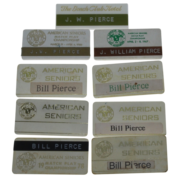 Lot of Nine Senior Amateur Nameplate Badges - Bill Pierce