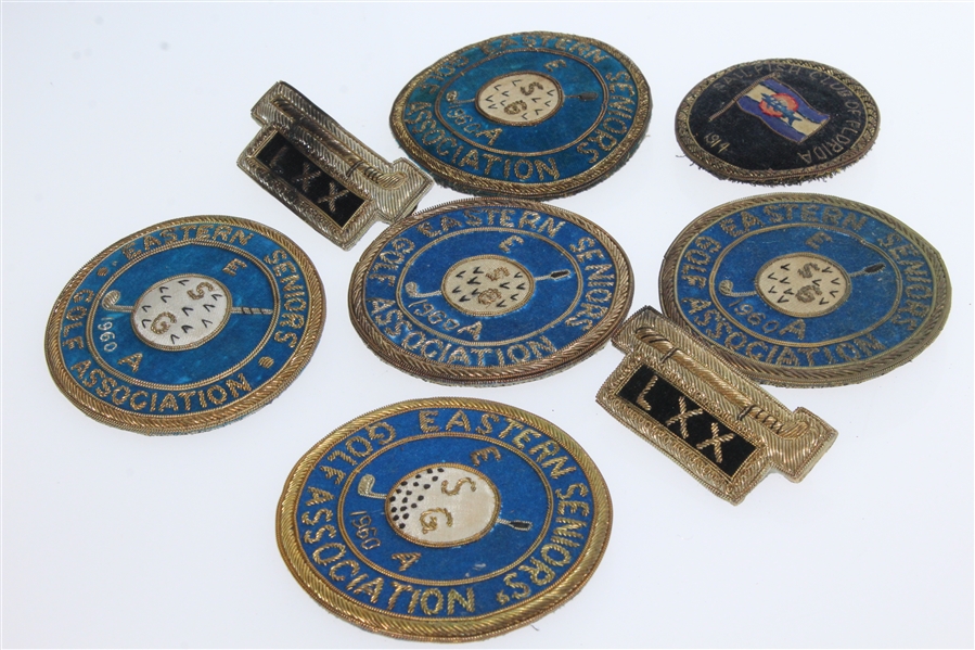 Five Eastern Seniors Golf Association Patches, Two Golf Themed Patches, & Sailfish Club