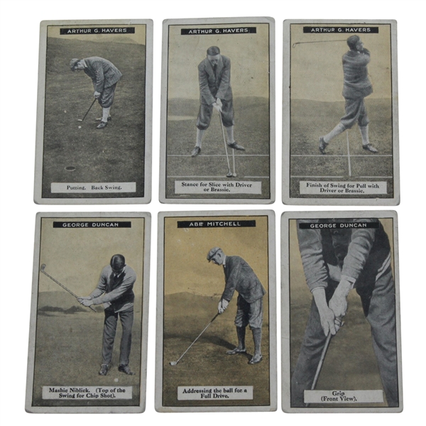 Six 1925 Imperial Tobacco Golf Cards - George Duncan(x2), Abe Mitchell, & Arthur Havers(x3)