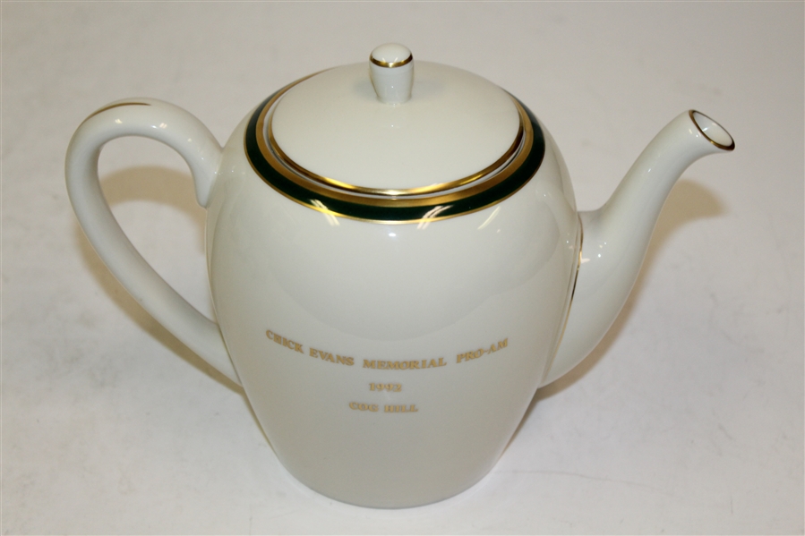 1992 Chick Evans WGA Logo Memorial Pro-Am Ceramic Teapot & Glasses Set