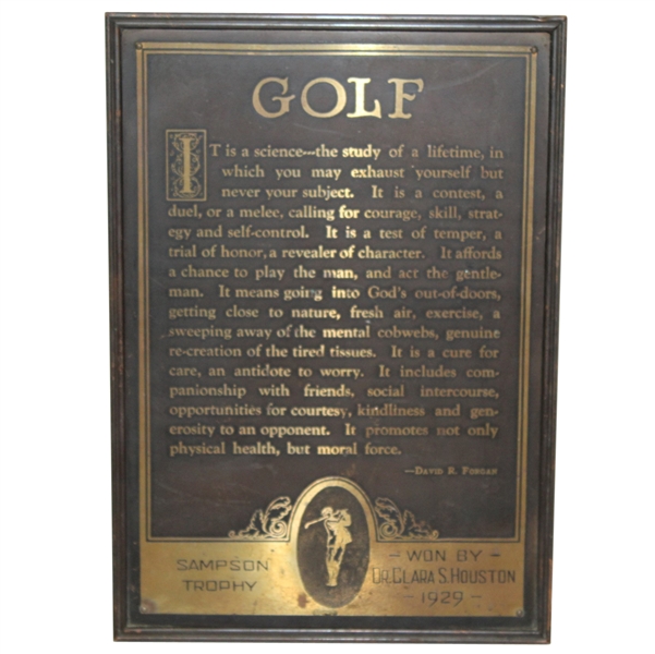 1929 The Sampson Trophy Bronze Golf Award with David R. Forgan Golf Description