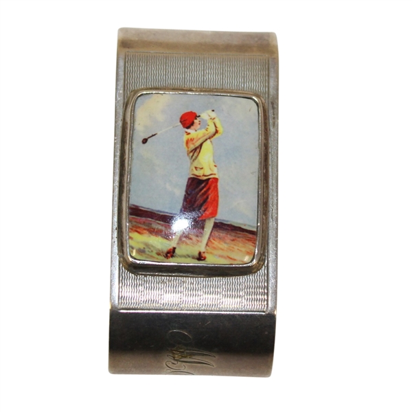 1941 Sterling Silver Napkin Ring - Female Golfer Enamel - R. Wayne Perkins Collection