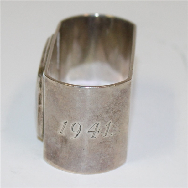 1941 Sterling Silver Napkin Ring - Female Golfer Enamel - R. Wayne Perkins Collection