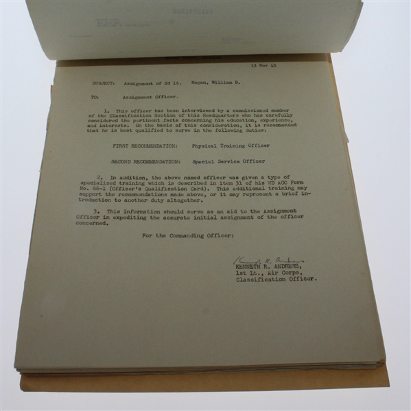 Ben Hogan's Official Military Discharge Papers with Original Envelope
