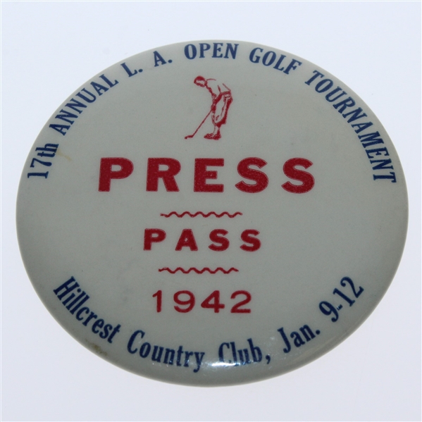 1942 Los Angeles Open Ben Hogan Champ Wire Photo with Press Pass Badge 