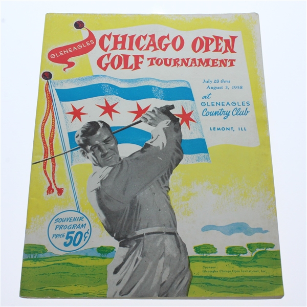 1958 Chicago Open Program, Pairing Sheet, & Winner Venturi 8x10 w/Trophy