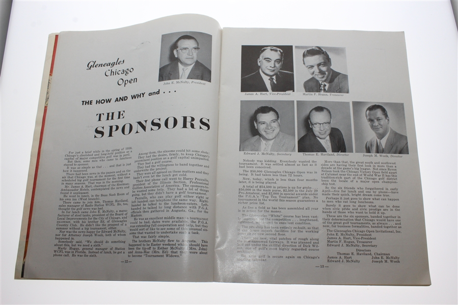 1958 Chicago Open Program, Pairing Sheet, & Winner Venturi 8x10 w/Trophy