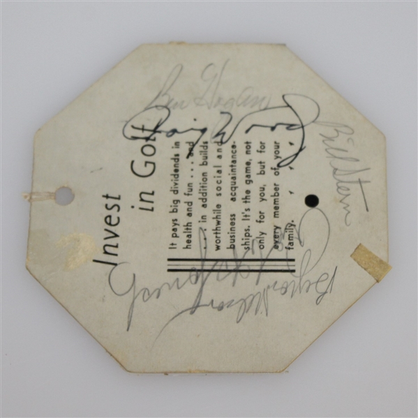 1942 Masters Sunday Ticket Signed by Bobby Jones, Craig Wood, Hogan, & Nelson JSA ALOA