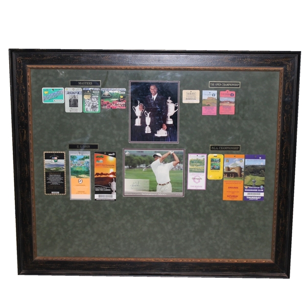 Tickets/Badges from ALL Tiger Woods Major Victories with Signed UDA 8x10 Photo - Framed