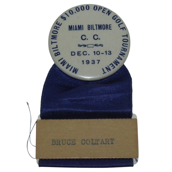 1937 Miami Biltmore $10,000 Open Contestant Badge - Bruce Coltart