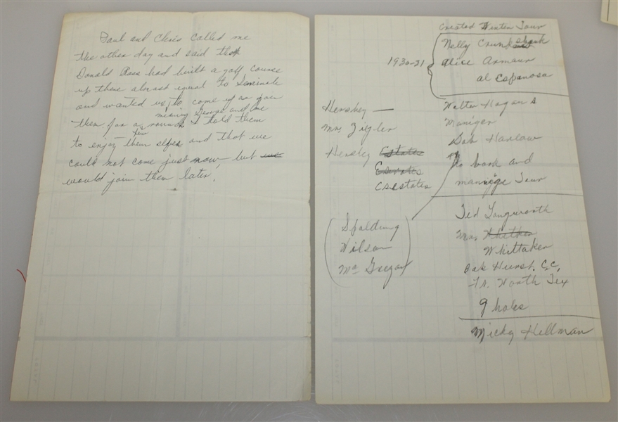 Ben Hogan's 6-Page Personal Handwritten Notes on Seminole Golf Club JSA ALOA